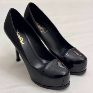 Yves Saint Laurent (YSL) Black Suede & Patent Leather Pumps - Size 35